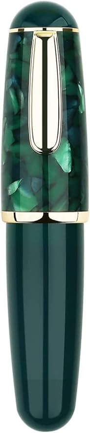 Lanxivi Majohn Q1 Fountain Pen Extra Fine Nib Green Acrylic, Little Fat Man Eyedropper Filling Pocket Pen Large Capacity