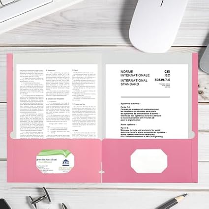 Zzrywuty File folders with Pockets,Pink Two folders for documents,100 Pack Paper Folders with Card Slot,Letter Size,School Students,Business,Home and Office Workers