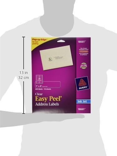 Avery Printable Address Labels, Sure Feed Technology, 1" x 4", Matte Clear, 200 Blank Mailing Labels (18661)