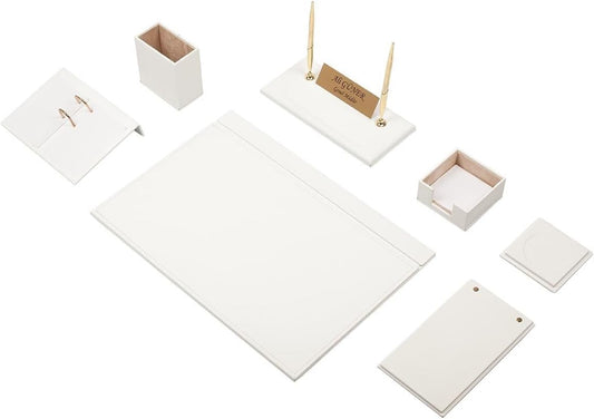 Luna Luxury Leather Desk Set – 9 Piece Executive Desk Organizer with Desk Pad, Fountain Pen Set, Pen Holder & A5 Note Case – Professional Office Desk Accessories – Multiple Colors (White)