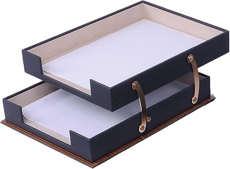 Star Lux Bonded Leather Executive Desk Set – Luxury Desk Organizer & Office Accessories, 14-Piece Set with Desk Mats, Double Document Tray, Clock & Gift-Ready Design