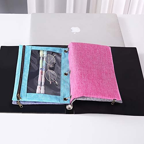 3 Rings Binder Pencil Pouch, Pencil Case with Clear Window (Grey&Blue 2pack)
