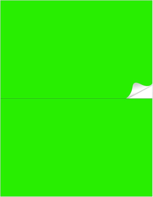 Half-Sheet Printable Shipping Labels- 5 1/2 x 8 1/2- Neon Green Mailing Labels- Laser/Inkjet Compatible - 40/Pack