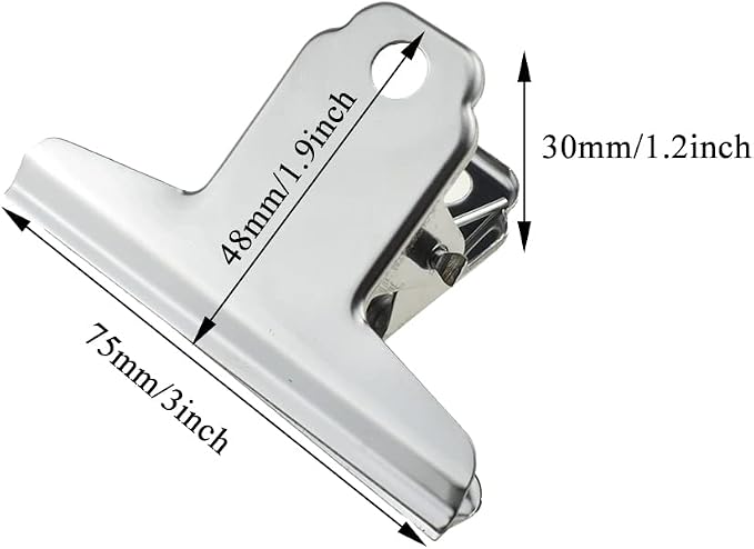 HAHIYO 3inch Silver Bulldog Clips Metal File Hinge Binder Clamps Save Space Strong Spring Jaws Rock Solid Grip Book Lay Flat Deburred Edge for Hang Photos Wall Grid Dog Food 10PCS