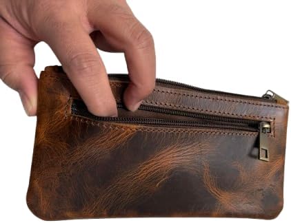 Vintage Leather Pencil Case Pouch, Pen Pouch for Work & University, for Men,Women/Leather Pencil Cases for Adults Perfect for Office/Tool Pouch Zipper Bag, Small Tool Bag 8"X4"