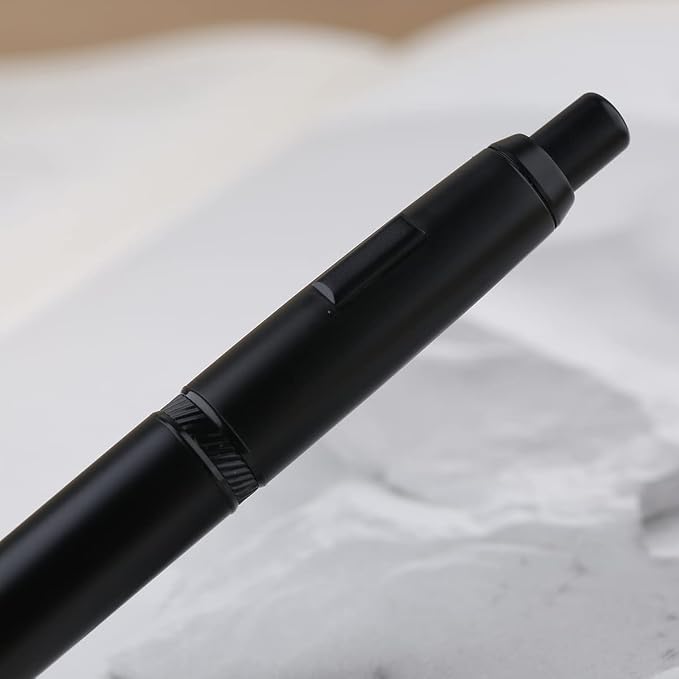 erofa Majohn A1 Press Fountain Pen with Box, Retractable Extra Fine Nib Metal Matte Black Ink Pen with Converter for Writing (No Clip Version)
