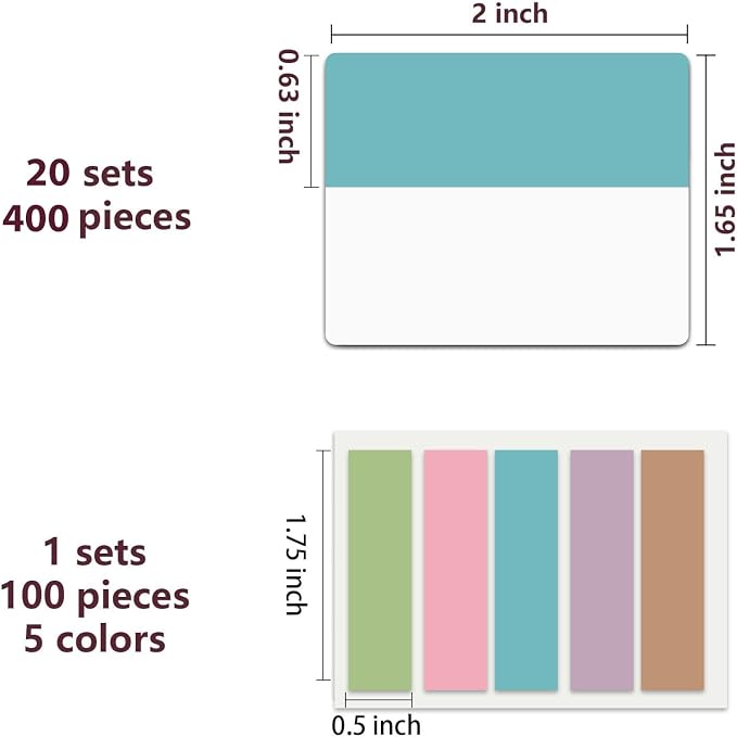 ELII 500 PCS Sticky Tabs 2 Inch Index Tabs,Page Markers File Tabs | Self Adhesive, Labels for Pages Notebook,Repositionable, Tape Flags Books, Binders,File Folders,Smooth Writing
