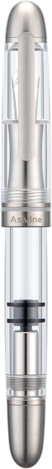 Asvine P36 Titanium Fountain Pen Piston Filling, Fine Point Clear Demonstrator Pen Smooth Writing Pen Case Set
