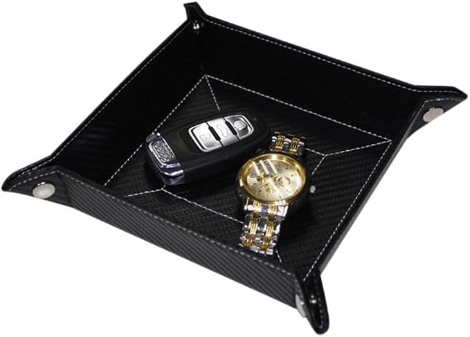 Black Carbon Fiber Catchall Coin Case Valet Tray & Catch-All for Keys, Phone, Jewelry, Valet, Accessories