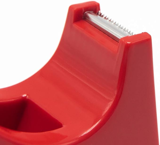 Desktop Tape Dispenser Adhesive Roll Holder (Fits 1" & 3" Core) with Weighted Nonskid Base (1Pack-Red)