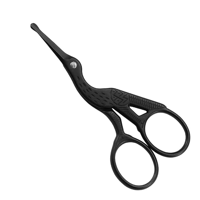 LIVINGO Vintage Stork Nose Hair Scissors Black Titanium Coated | Professional Beauty Grooming Shears, Rounded Tip, Cuticle Pedicure Care, Eyebrow Facial Hair Dry Skin Trimming