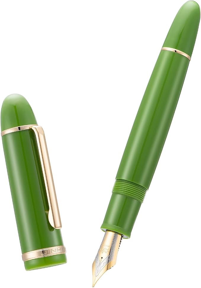 Jinhao X159 Avocado Green Acrylic Fountain Pen, Size 8 Fine Nib Gold Trim Classic Design Smooth Writing Pen with Converter
