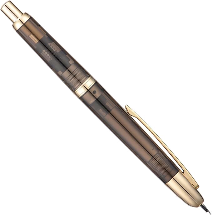 Jinhao 20 Press Retractable Fountain Pen Medium Nib with Converter Resin Writing Gift Pen, Transparent Black with Golden Clip