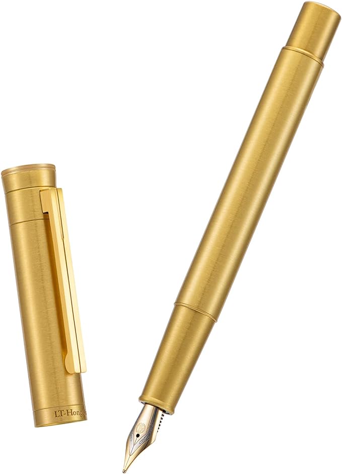 Hongdian Solid Brass Fountain Pen Medium Nib Classic Design Smooth Writing Copper Pen with Ink Refill Converter and Pen Box Set