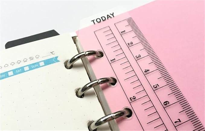 2Pcs Black/Clear Plastic Page Marker Pouch Measuring Today Ruler for A5 Size 6-Hole Binder Notebook (A5, Black + Clear)