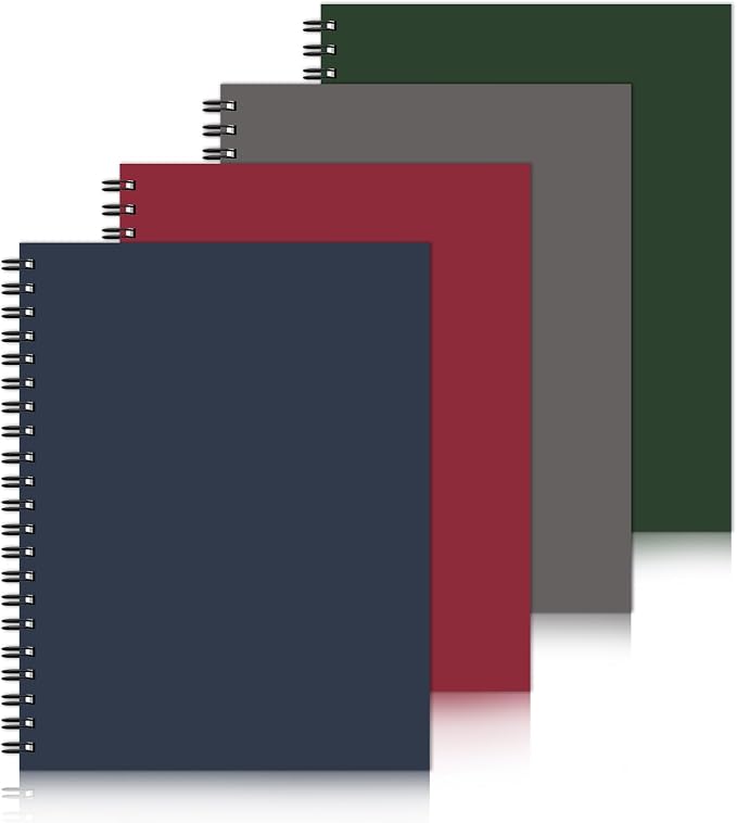 Lined Spiral Notebook 8.5"x11" 4 Pack Hardcover Journal 100GSM | No ink bleed,college ruled 120 pages,thick paper,classic dark colors,for school office travel and note taking,for women men