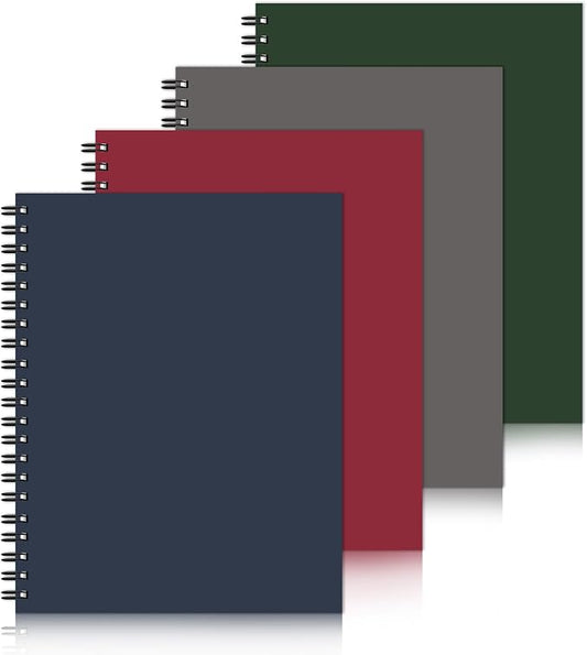 Lined Spiral Notebook 8.5"x11" 4 Pack Hardcover Journal 100GSM | No ink bleed,college ruled 120 pages,thick paper,classic dark colors,for school office travel and note taking,for women men