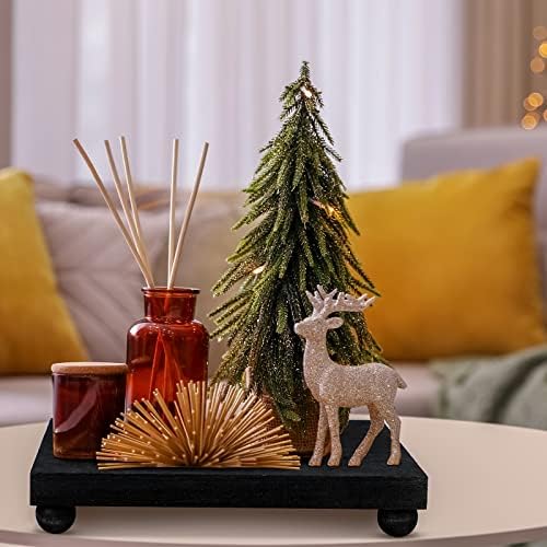 Amyhill Wood Pedestal Stand Kitchen Soap Tray Farmhouse Wooden Riser Stand for Kitchen Bathroom Counter Table Decor Plant Vases Display(Classic,Black,12 x 7 Inch)