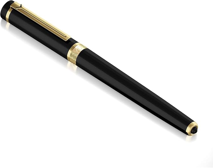 Dryden Designs Fountain Pen - Medium Nib and Fine Nib | Includes Luxury Box, 6 Ink Cartridges - 3 Black 3 Blue and Ink Refill Converter - Intense Black