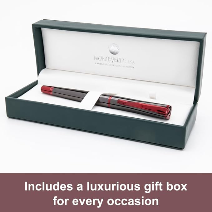 Monteverde USA Impressa Fountain Pen Gun Metal with Red Trim - Extra Fine Point - JoWo German Nib
