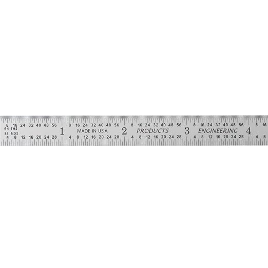 PEC Tools Flexible Metal Ruler, 12"/300mm High-Precision Steel Rule with Satin Chrome Finish, English & Metric Graduation (1/32", 1/64", 0.5mm, 1.0mm), Fully Hardened and Tempered, Made in USA