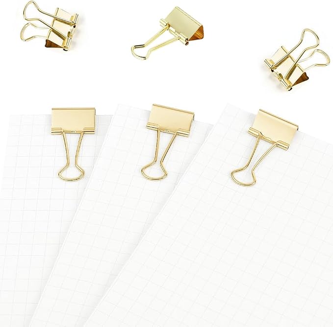 50 Pack Small Gold Binder Clips 3/4 Inch (19 mm), Colored Little Paper Clamps, Tiny Mini Paper Clips for Office Home School Business 0.75"