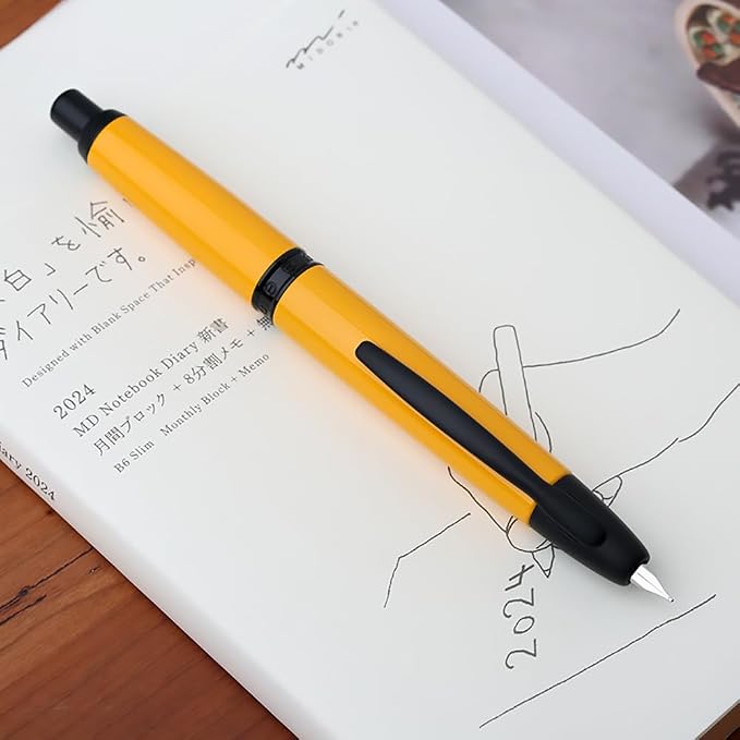 erofa Majohn A1 Press Fountain Pen Fine Nib with Box, Retractable Orange Metal Ink Pen with Converter Writing Set (Black Clip Version)