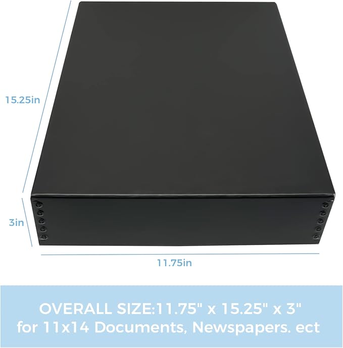 Lineco 11x14 Black Museum Archival Storage Box, Drop Front, 11.75x15x3 in. | Acid-Free with Metal Edge. Preserves Picture Longevity, Organize Photos or Documents, Crafts, DIY.
