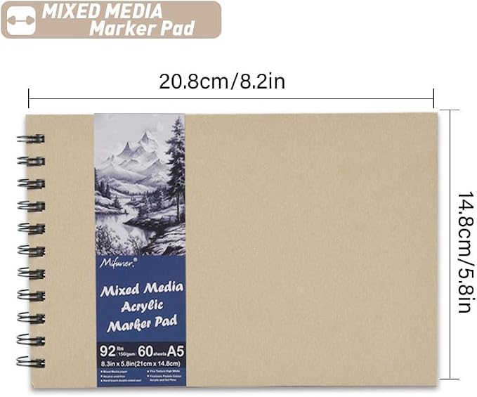 5.8" x 8.3" Mixed Media Sketch Book,Spiral Bound Hardcover Sketchbook,60 Sheets 92lb/150gsm Neutral White Acid Free Paper,Art Journal Sketchbook for Drawing Writing Sketching Illustration,Beige