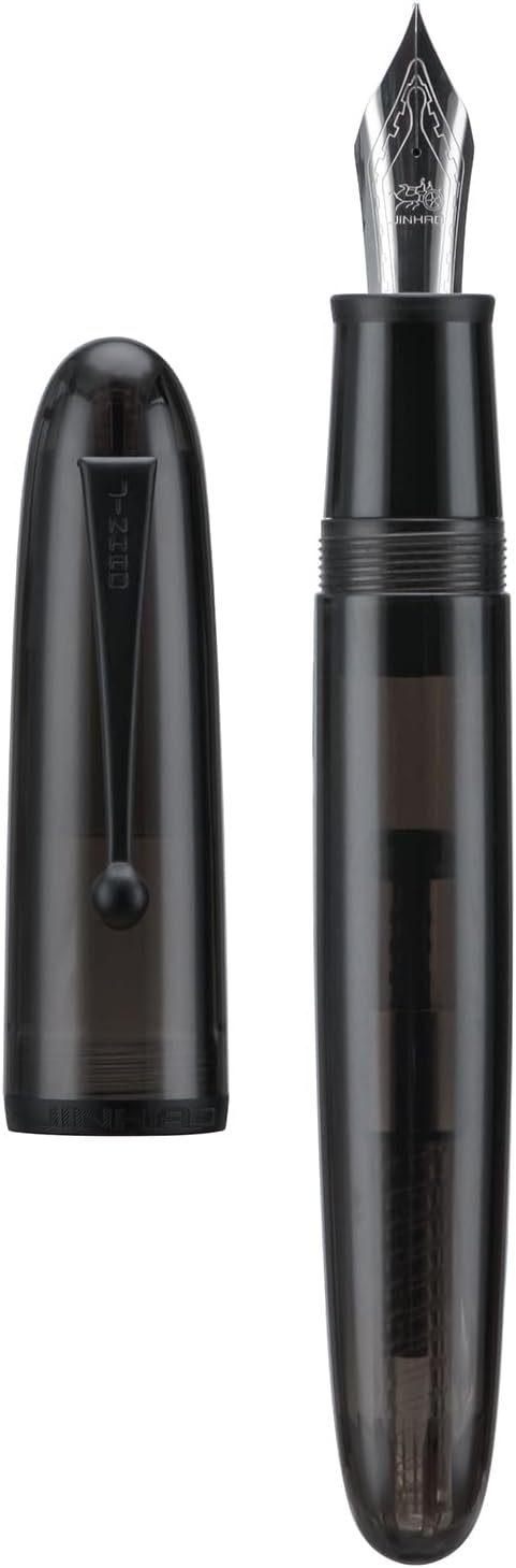 Jinhao 9019 Fountain Pen Dadao Series Transparent Matte Black Acrylic Silver Trim #8 Fine Nib with Large Converter