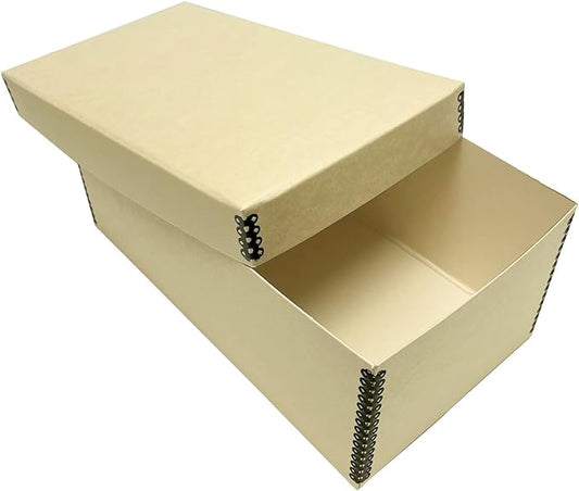 Lineco Archival Photo Card Box, Museum-Quality Storage, 4x6x12 Inch, Tan | Acid-Free with Removable Lid, Metal-Edge Corner, Bulk Storage and Preservation for Negatives, Prints, Films, Photos, Snapshot