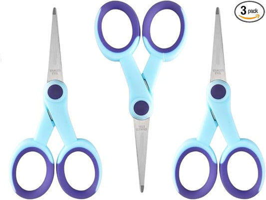 5 Inch Detail Scissors, Embroidery Scissor with Stainless Steel Blade, Soft Comfort-Grip, Straight Fine Tips Small Sewing Scissors Set, Precision Paper Cutting, 3 Pack, Blue