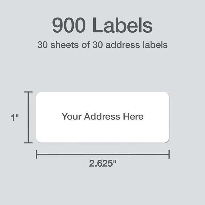 Redi-Tag 1" x 2.63" Address Labels, 900 per Pack, White, Laser and Inkjet Printer Labels, 1" x2-5/8, Self-Adhesive, Permanent Stick, Smudge-Resistant, Perfect for Mailing, Office, and Home Use