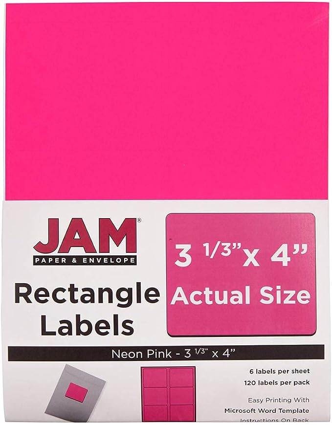JAM PAPER Shipping Address Labels - Large - 3 1/3 x 4 - Neon Fluorescent Pink - 120/Pack