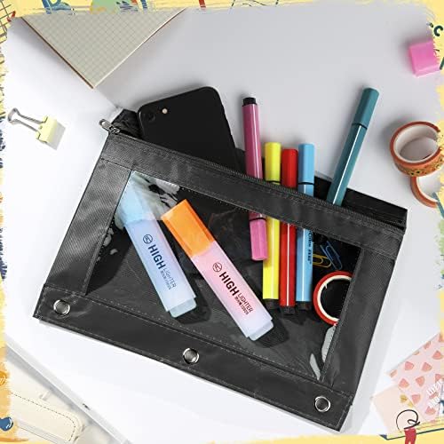 Marspark 48 PCS Pouch Bag for 3 Ring Binder - Bulk Zipper Pencil Binder Pouches with Clear Window for Utensils Storage Supplies(Black)