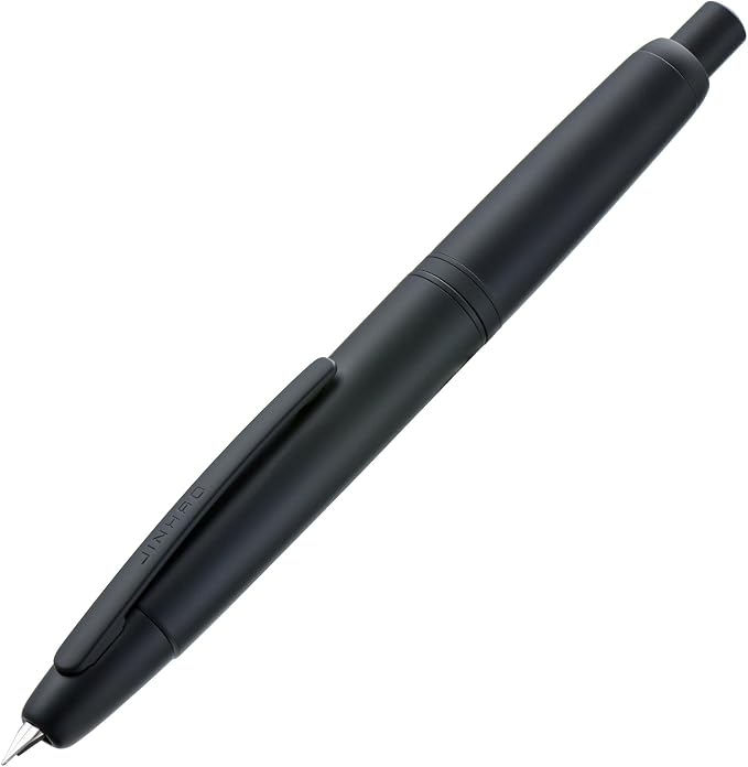 Jinhao 10 Press Fountain Pen with Box, Matte Black Retractable Extra Fine Nib with Ink Converter Set (Clip Version)