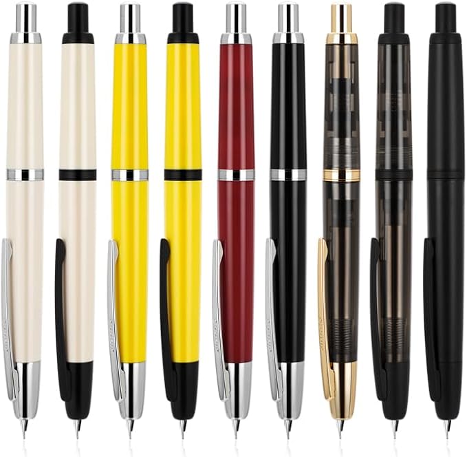 Jinhao 20 Press Fountain Pen, Transparent Black Retractable Fine Nib with Ink Converter Set (Golden Clip)