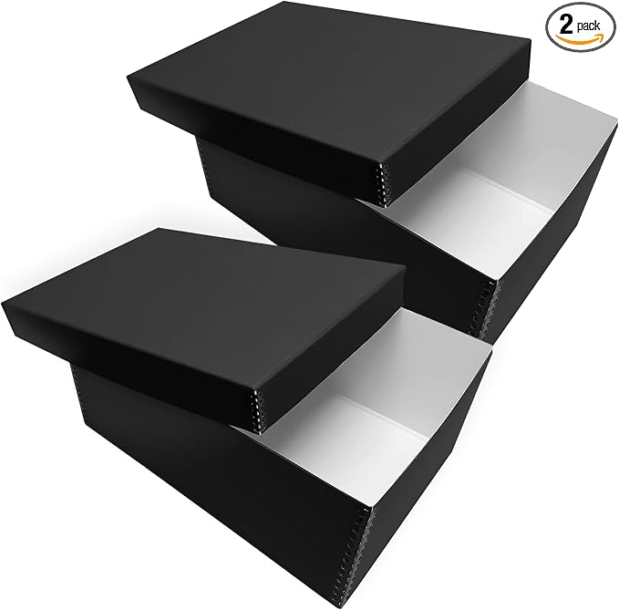 Lineco Archival Photo Card Box, Museum-Quality, 5x8x12 Inch, Black, 2 Pack | Acid-Free with Removable Lid, Metal-Edge Corner, Bulk Storage and Preservation for Negatives, Prints, Films, Photos, Snapshot