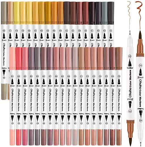 Ohuhu Skin Tone Markers 36 Colors: Dual Tip Brush and Fineliner Markers for Adult Coloring Water Based Art Skintone Marker Pens Set for Portrait Drawing Lettering Writing Calligraphy Journaling - Maui | Brush and Fineliner Markers for Adult Coloring Wa...