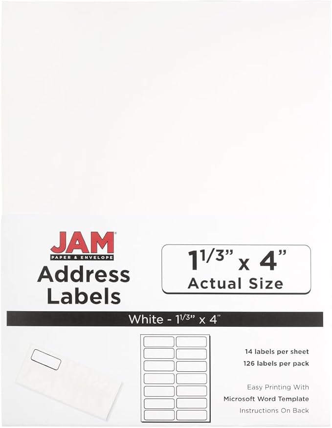 JAM PAPER Shipping Address Labels - Rectangular - 1 1/3 x 4 - White - 126/pack