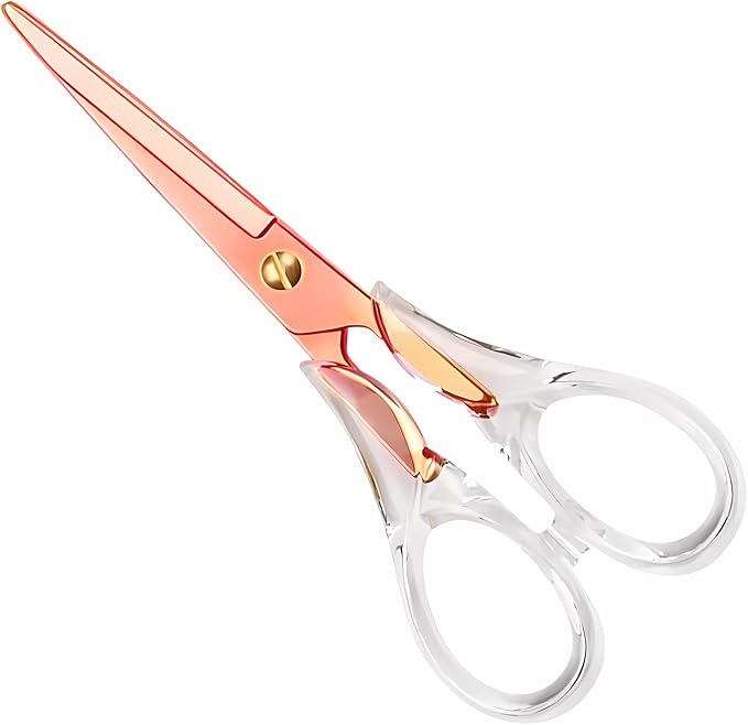 Aesthetic Clear Acrylic Scissors, 6.3" Craft Shears with Rose-gold Sharp Stainless Steel Blades for Home Office & School, Cute Stationery Tools for Bullet Journaling, Scrapbooking & Gift Wrapping
