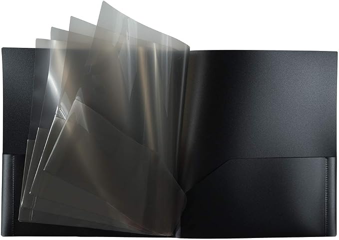JAM PAPER Heavy Duty Plastic Multi Pocket Folders - 10 Pocket Organizer - Black - Sold Individually