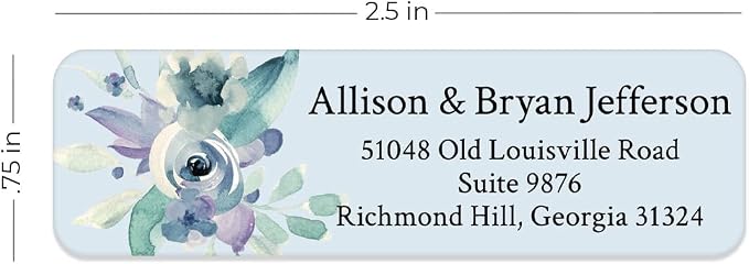 Blue Watercolor Floral Rolled Address Labels / 500 Personalized Return Address Labels/Designer Address Stickers in Elegant Plastic Dispenser