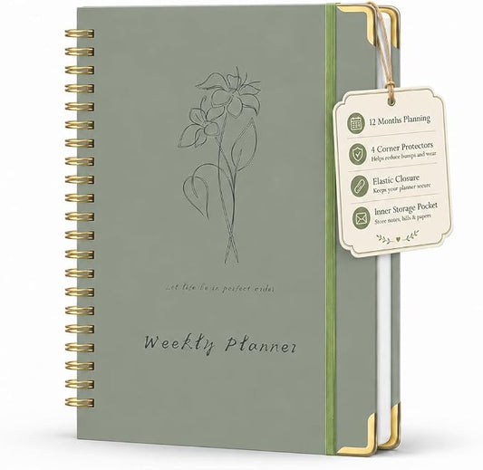 KAICN Undated Weekly Planner with To-Do List & Habit Tracker, 6" x 8" | 52-Week, 2-Page Weekly Spreads, No-Bleed Paper, Smooth Writing, Inner Pocket, Metal Corner Protector, Elastic Closure