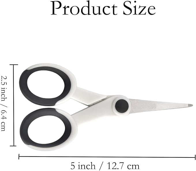 5 Inch Detail Scissors, Precision Paper Cutting Scissor with Stainless Steel Blade, Soft Comfort-Grip, Straight Fine Tips Small Sewing Scissors Set, 3 Pack, White