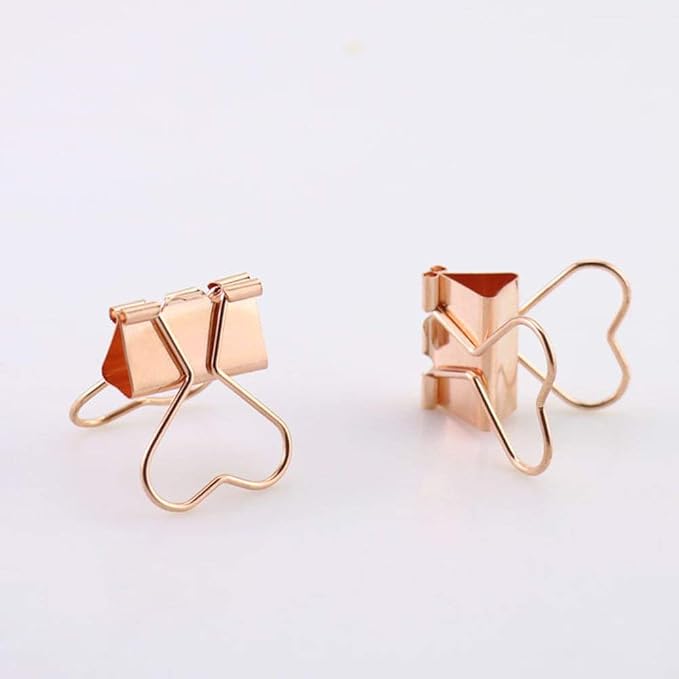 Rose Gold Metal Binder Clips with Heart Shaped Handle, 0.74" Foldback Clips, 12 Pcs