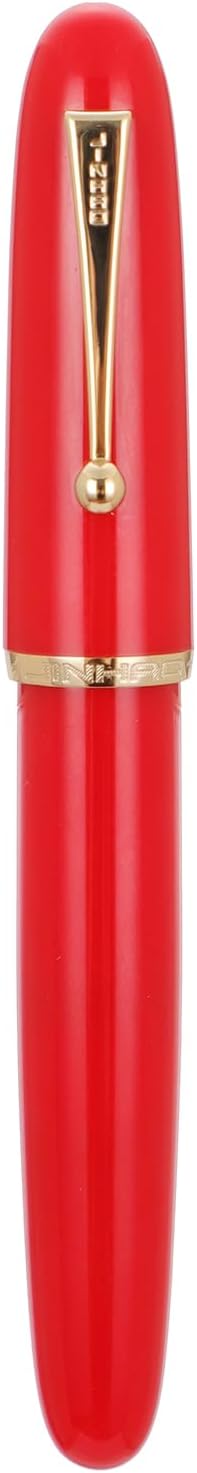Jinhao 9019 DaDao Series Fountain Pen, Size 8 Medium Heartbeat Nib with Large Ink Converter, Bright Red Acrylic Design Smooth Writing Pen (Gold Trim)