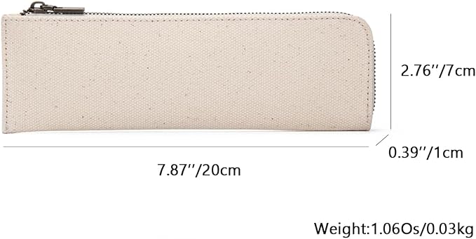 Canvas Pencil Case Slim Pencil Pouch Durable Zipper Stationery Bag Small Travel Use （Beige/Canvas）