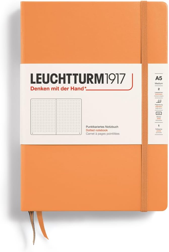 LEUCHTTURM1917 - Notebook Hardcover Medium A5-251 Numbered Pages for Writing and Journaling (Apricot, Dotted)