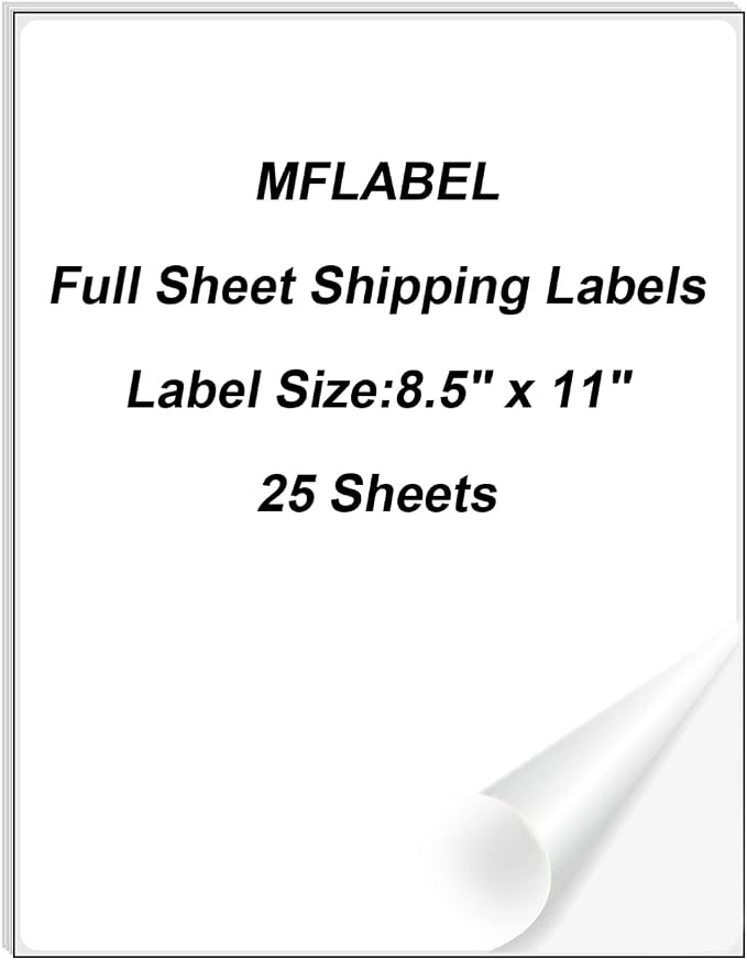 MFLABEL Full Sheet Sticker Paper - 25 Sheets 8.5" x 11" White Matte Printable Vinyl Labels for Inkjet & Laser Printers, Permanent Adhesive for Shipping, Address, Packaging & DIY Crafts